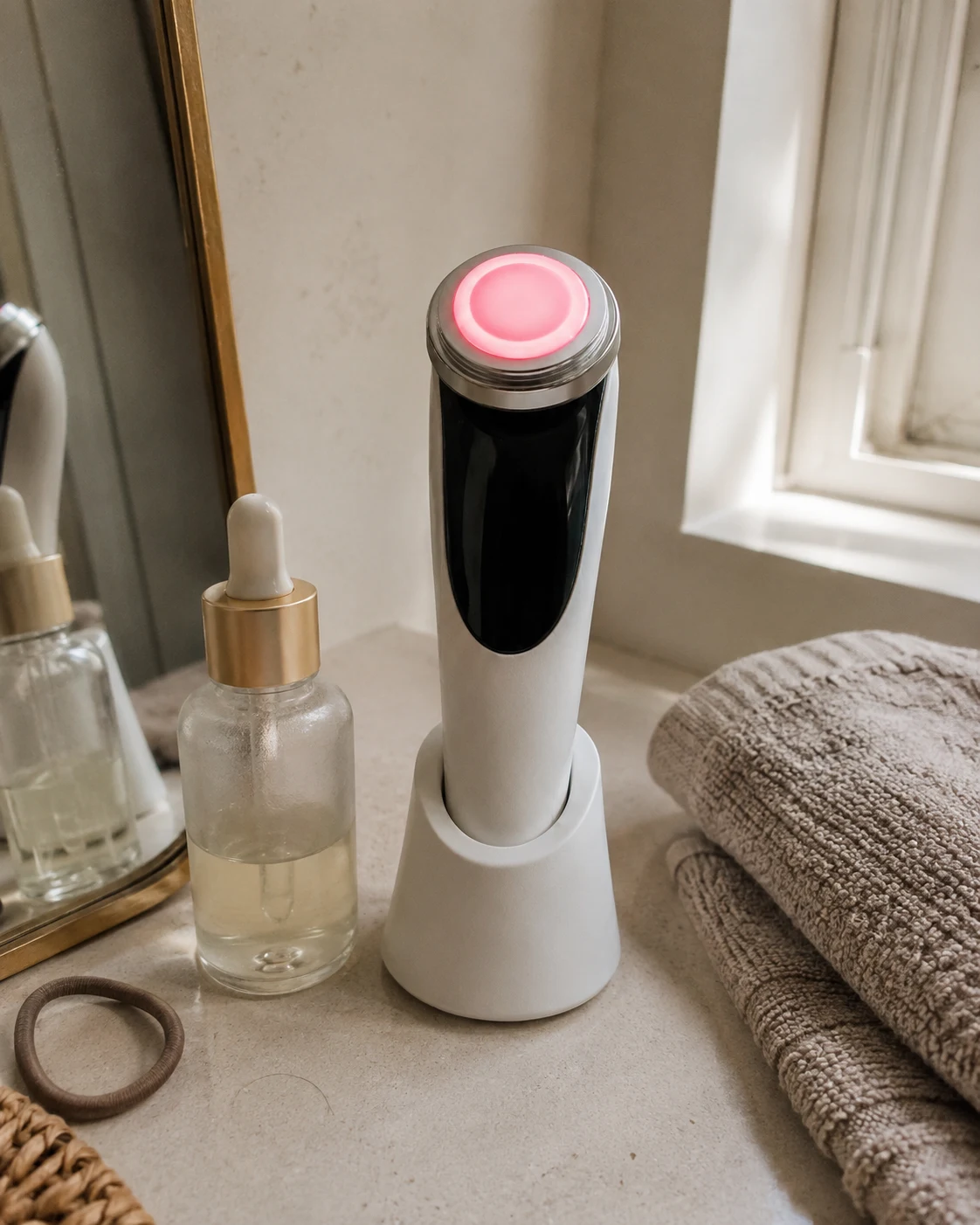 Urządzenie Lumara Lift z serum na toaletce