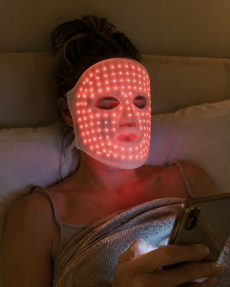 Kobieta w masce LED Lumara wieczorem